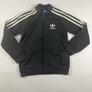 Adidas Black and White Full zip with side pockets track jacket size 7/8